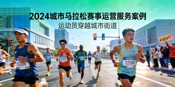 2024城市马拉松赛事运营服务案例封面 - 马拉松运动员穿越城市街道